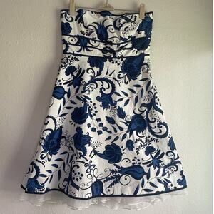 2000s Floral Strapless Tulle Day Dress